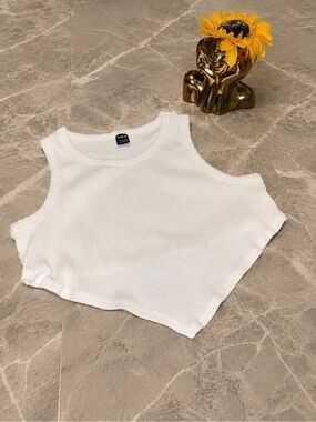 White Ribbed Cropped Tank Top